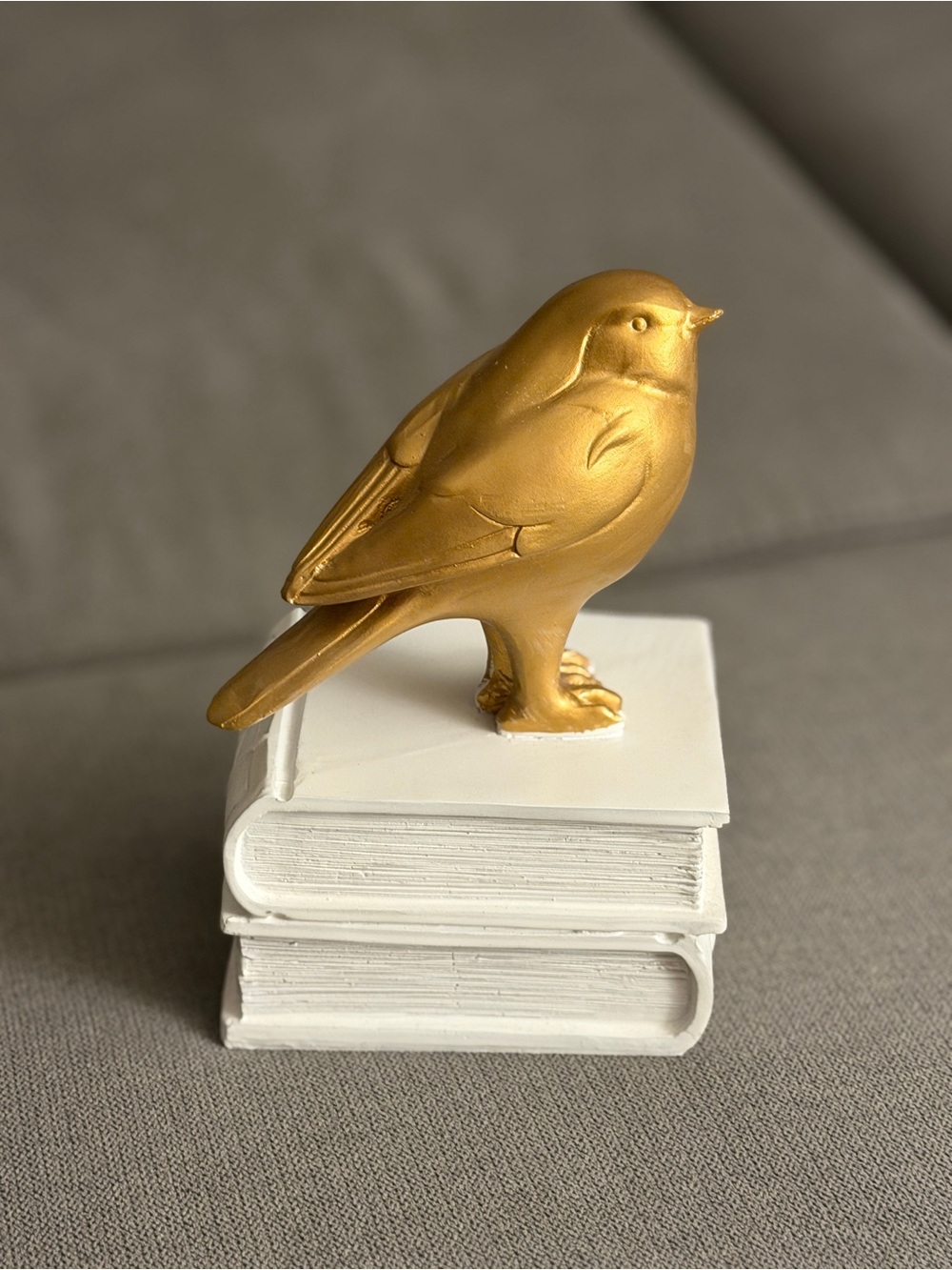 Gold Bird on White Stacked Books Decorative Figurine Shelf Decor